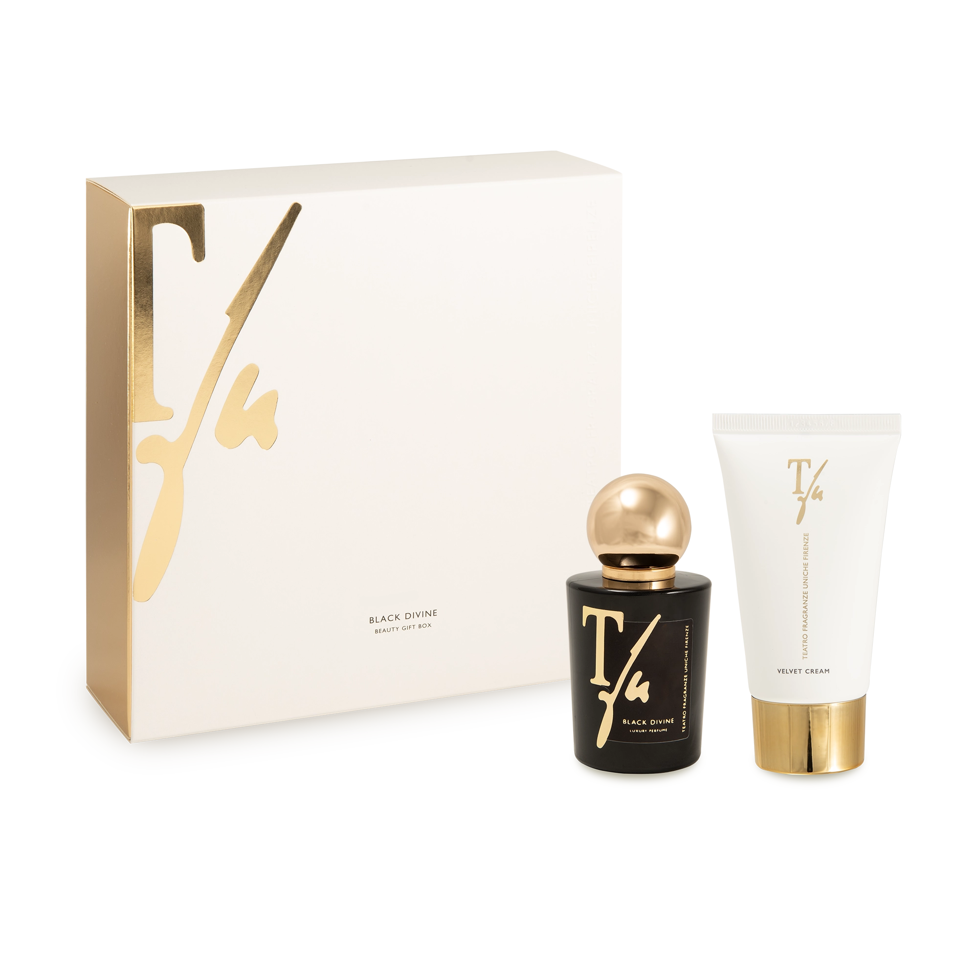 Black Divine Beauty Gift Box with Luxury Perfume + Velvet Body Cream 